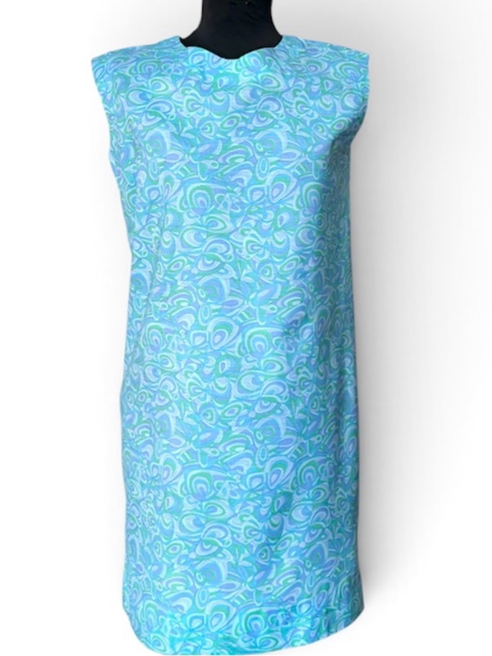 1960s Shift Dress Sleeveless Mini Blue Psychedelic Pattern Deadstock Condition